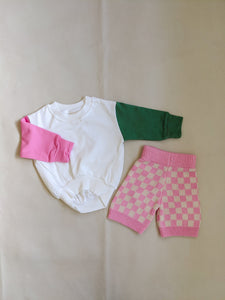 Quincy Checkerboard Knit Shorts - Flamingo/Milk