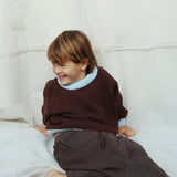 Rhea Cotton Contrast Knit Jumper - Coffee/Sky Blue