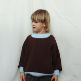 Rhea Cotton Contrast Knit Jumper - Coffee/Sky Blue