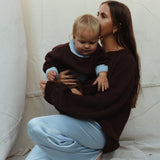Rhea Cotton Contrast Knit Jumper - Coffee/Sky Blue