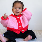 Zuri Contrast Knit Cardigan - Pink/Red