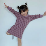 Hallie Stripe Rib Cotton Dress - Mauve/Plum Stripe