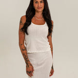 Women's Lily Cotton Rib Pointelle Tank Top - White