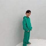Sporty Puff Print Cotton Hoodie Tracksuit Set - Emerald