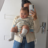 Mattie Stripe Cotton Bodysuit - Cream/Blue Stripe