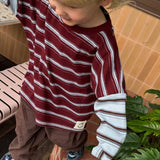 Rowan Stripe Cotton Long Sleeve Tee - Maroon/Blue Stripe