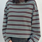 Women's Rhode Stripe Cotton Long Sleeve Tee - Chocolate Rugby Stripe