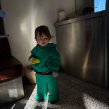 Sporty Puff Print Cotton Hoodie Tracksuit Set - Emerald