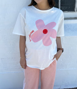 Adult Faye Relaxed Flower Tee - White/Pink