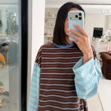 Women's Kennedy Stripe Long Sleeve Tee - Cocoa/Blue Stripe