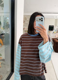 Women's Kennedy Stripe Long Sleeve Tee - Cocoa/Blue Stripe