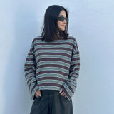 Women's Rhode Stripe Cotton Long Sleeve Tee - Chocolate Rugby Stripe