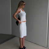 Women's Ava Cotton Rib Pointelle Skirt - White