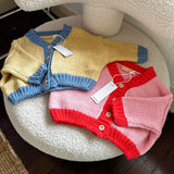 Zuri Contrast Knit Cardigan - Cream/Blue