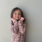 Hallie Stripe Rib Cotton Dress - Pink/Chocolate Stripe