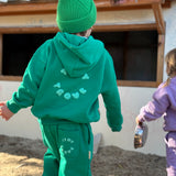 Sporty Puff Print Cotton Hoodie Tracksuit Set - Emerald