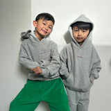 Sporty Puff Print Cotton Hoodie Tracksuit Set - Grey Marle