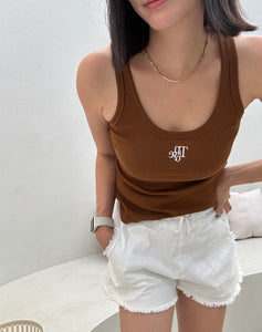 Adult Libby Monogram Tank in Classic Font - Cinnamon/White