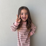 Hallie Stripe Rib Cotton Dress - Pink/Chocolate Stripe