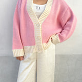 Adult Maeve Contrast Knit Cardigan - Pink/Cream