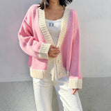 Adult Maeve Contrast Knit Cardigan - Pink/Cream