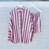 Adult Isla Stripe Cotton Set - Pink/Chocolate Stripe