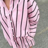 Adult Isla Stripe Cotton Set - Pink/Chocolate Stripe