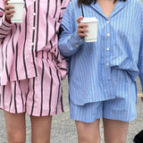Adult Isla Stripe Cotton Set - Pink/Chocolate Stripe