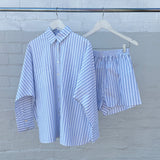 Adult Isla Stripe Cotton Set - White/Blue Stripe