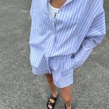 Adult Isla Stripe Cotton Set - White/Blue Stripe