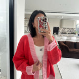 Adult Maeve Contrast Knit Cardigan - Red/Pink