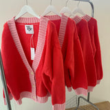 Adult Maeve Contrast Knit Cardigan - Red/Pink
