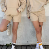 Adult Rumi Logo Hoodie Shorts - Beige