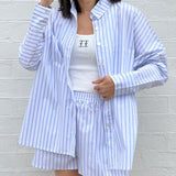Adult Isla Stripe Cotton Set - White/Blue Stripe