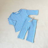 Alma Cotton Stripe Long Sleeve Set - Blue/White Stripe