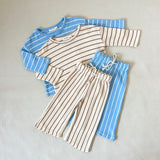 Alma Cotton Stripe Long Sleeve Set - Blue/White Stripe