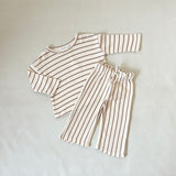 Alma Cotton Stripe Long Sleeve Set - Cream/Latte Stripe