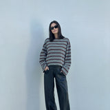 Women's Rhode Stripe Cotton Long Sleeve Tee - Chocolate Rugby Stripe