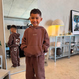 Sporty Puff Print Cotton Hoodie Tracksuit Set - Cocoa