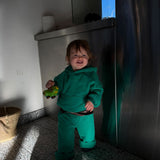 Sporty Puff Print Cotton Hoodie Tracksuit Set - Emerald