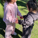 Sporty Puff Print Cotton Hoodie Tracksuit Set - Pink