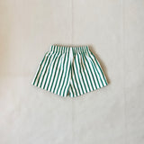Benji Stripe Cotton Shorts - Cream/Green Stripe