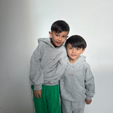 Sporty Puff Print Cotton Hoodie Tracksuit Set - Grey Marle