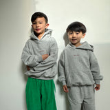 Sporty Puff Print Cotton Hoodie Tracksuit Set - Grey Marle