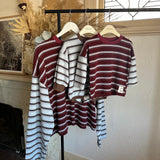 Rowan Stripe Cotton Long Sleeve Tee - Maroon/Blue Stripe