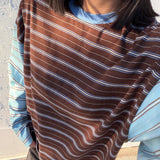 Women's Kennedy Stripe Long Sleeve Tee - Cocoa/Blue Stripe
