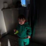 Sporty Puff Print Cotton Hoodie Tracksuit Set - Emerald