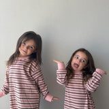 Hallie Stripe Rib Cotton Dress - Pink/Chocolate Stripe