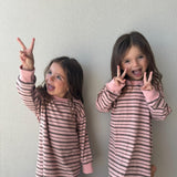Hallie Stripe Rib Cotton Dress - Pink/Chocolate Stripe