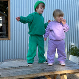 Sporty Puff Print Cotton Hoodie Tracksuit Set - Emerald
